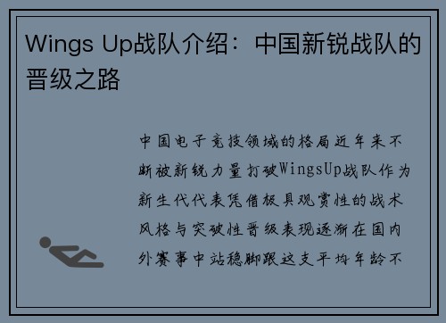 Wings Up战队介绍：中国新锐战队的晋级之路